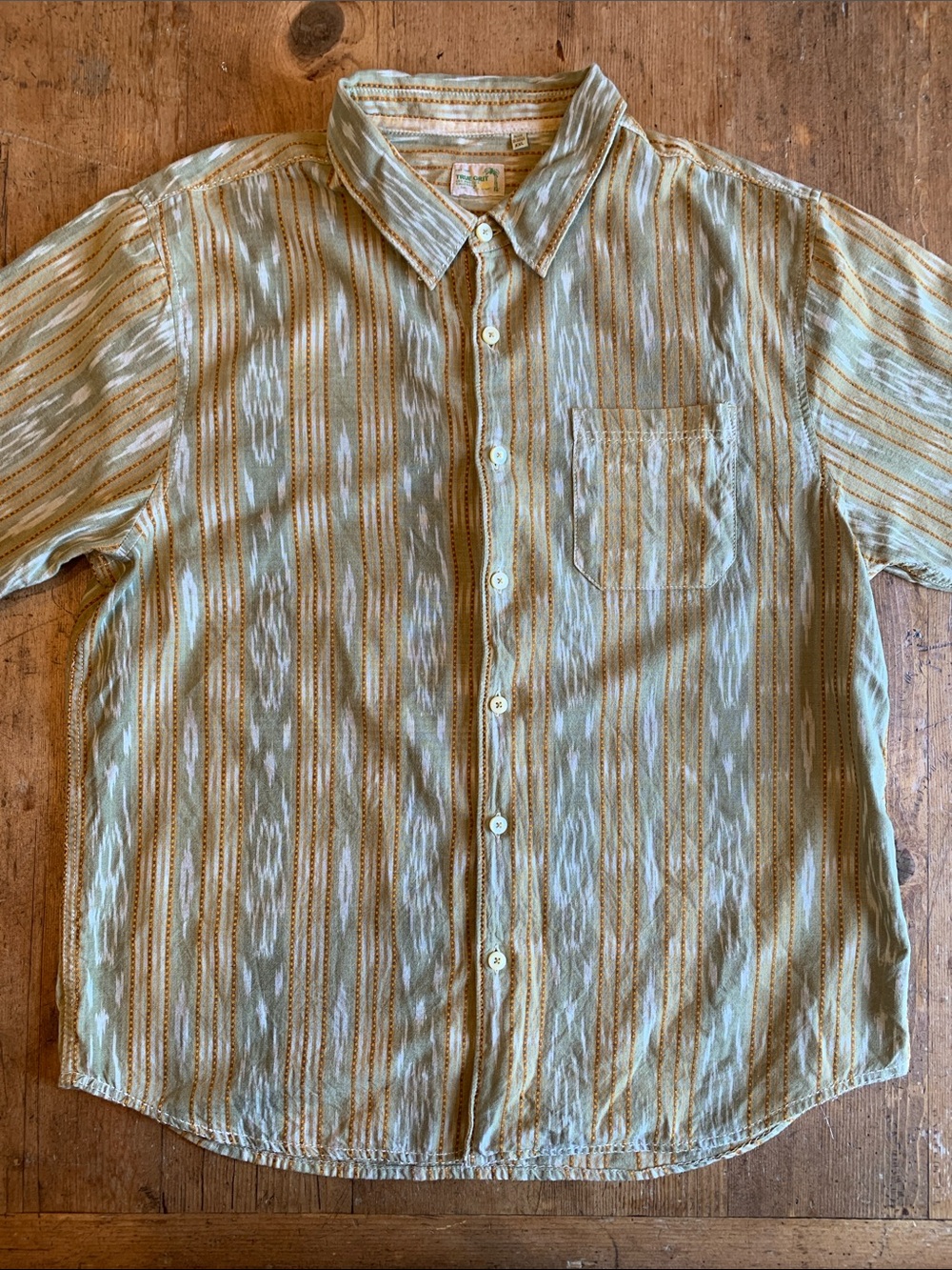 True Grit Striped Button-Down Shirt in Olive Green and Tan